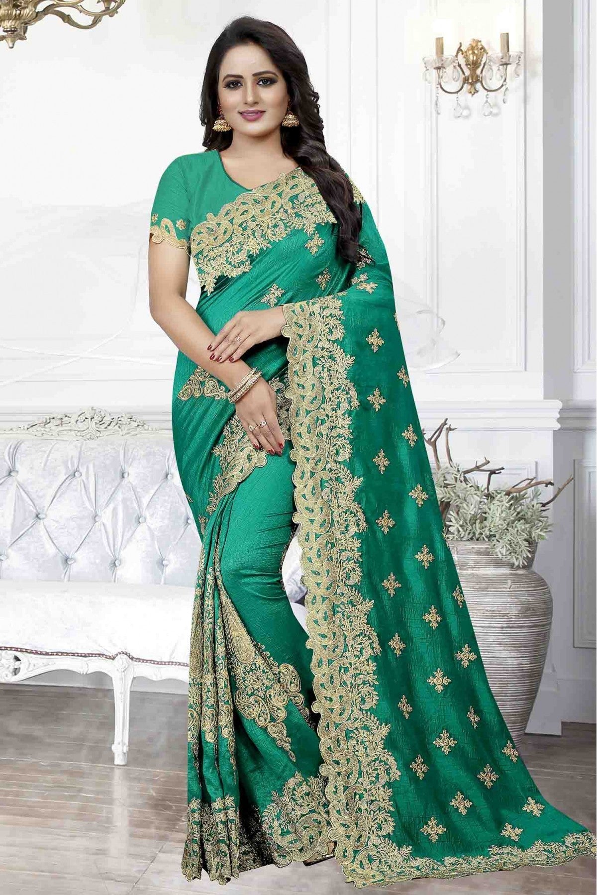 Green Colour Cherry Silk Designer Saree