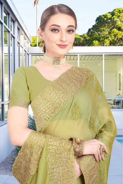 Green Colour Chiffon Designer Saree