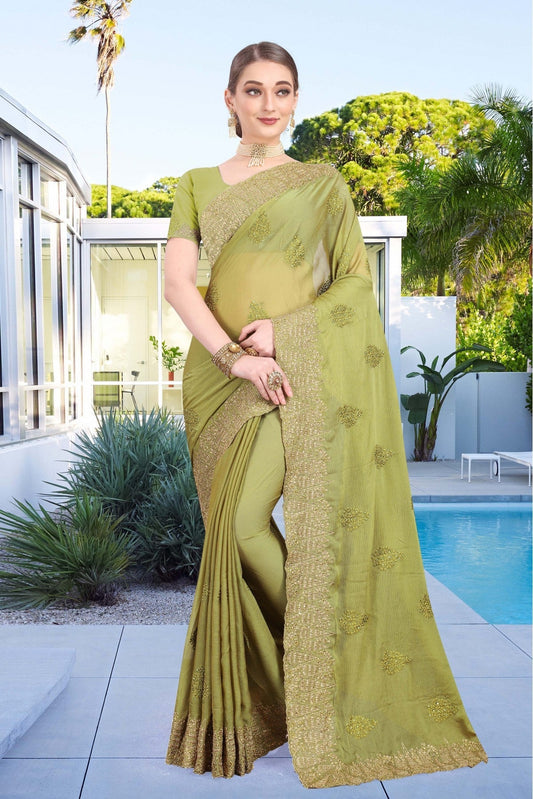 Green Colour Chiffon Embroidery Saree