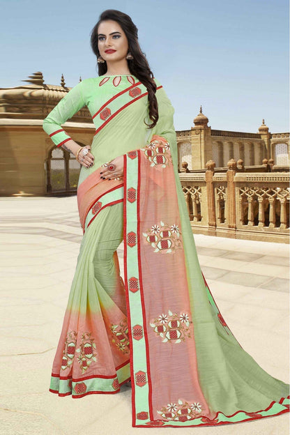 Green Colour Cotton Designer Saree