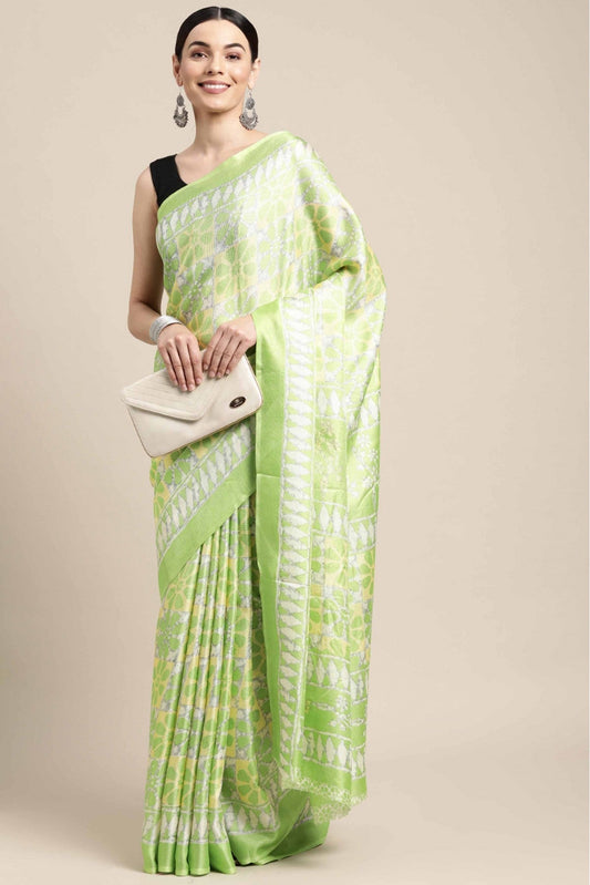 Green Colour Cotton Printed Saree