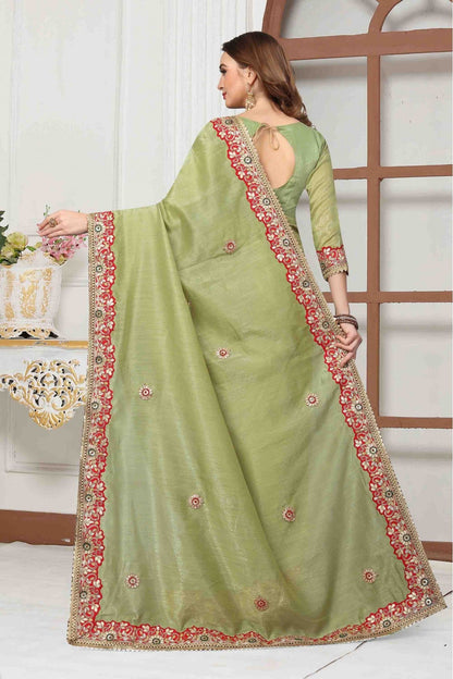 Green Colour Cotton Silk Designer Saree