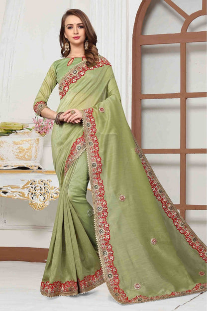 Green Colour Cotton Silk Designer Saree