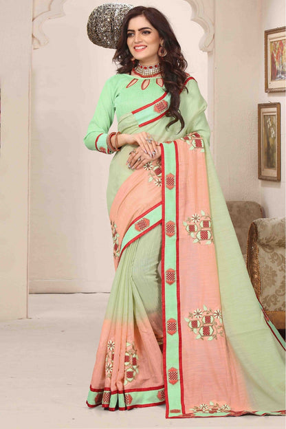 Green Colour Cotton Silk Designer Saree