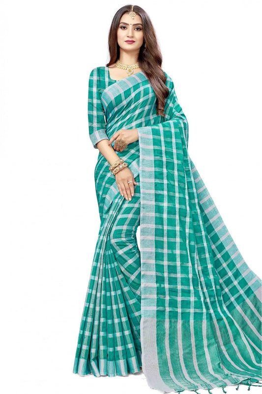 Green Colour Cotton Silk Printed Saree