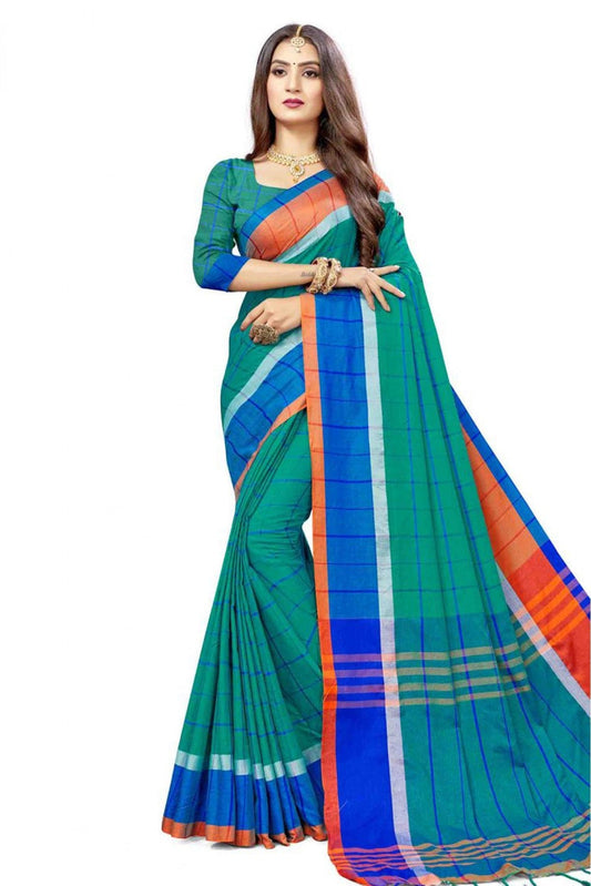 Green Colour Cotton Silk Printed Saree