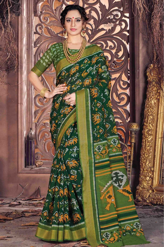 Green Colour Cotton Traditional Saree