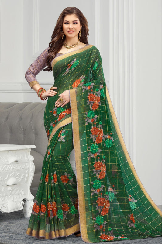 Green Colour Cotton Traditional Saree