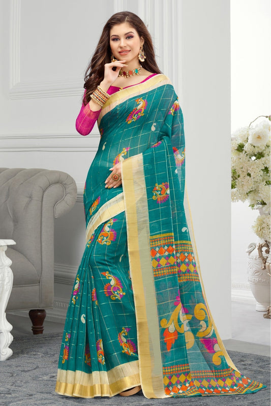 Green Colour Cotton Traditional Saree