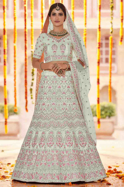 Green Colour Crepe Sequins Work Lehenga Choli