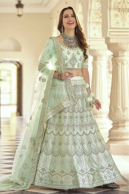 Green Colour Crepe Sequins Work Lehenga Choli