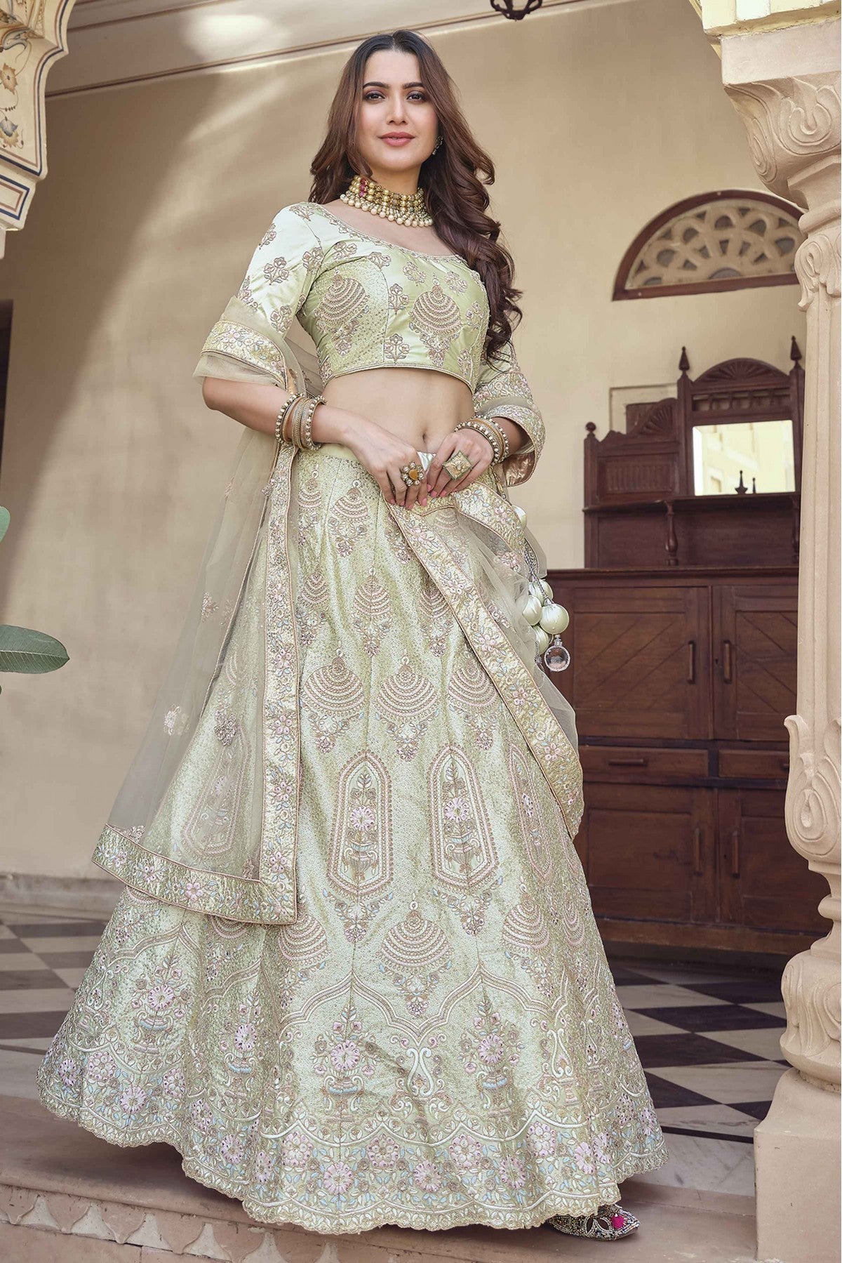 Green Colour Crepe Sequins Work Lehenga Choli