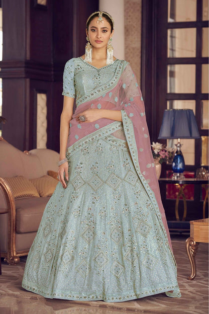 Green Colour Crepe Thread Work Lehenga Choli