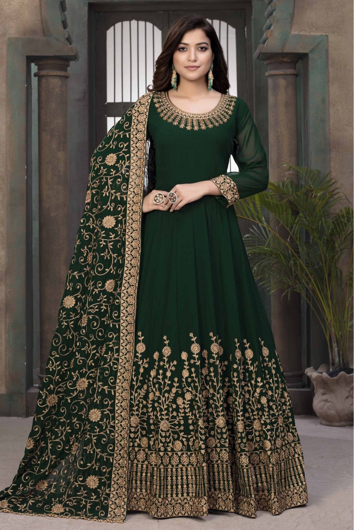 Green Colour Faux Georgette Anarkali Suit