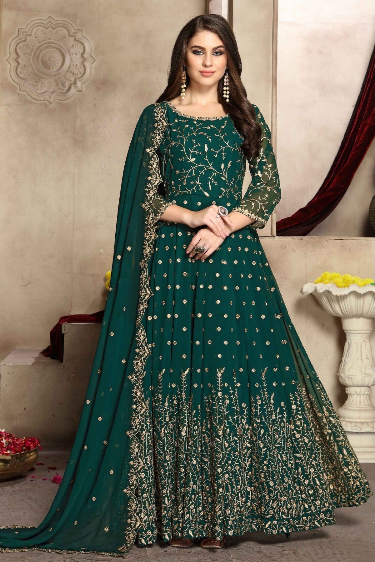 Green Colour Georgette Anarkali Suit