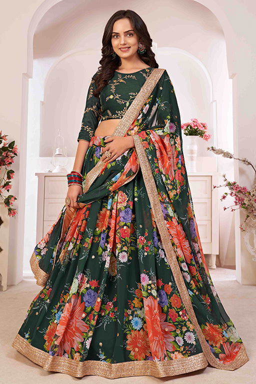 Green Colour Georgette Designer Lehenga Choli