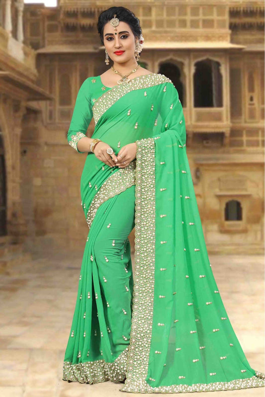 Green Colour Georgette Designer Saree