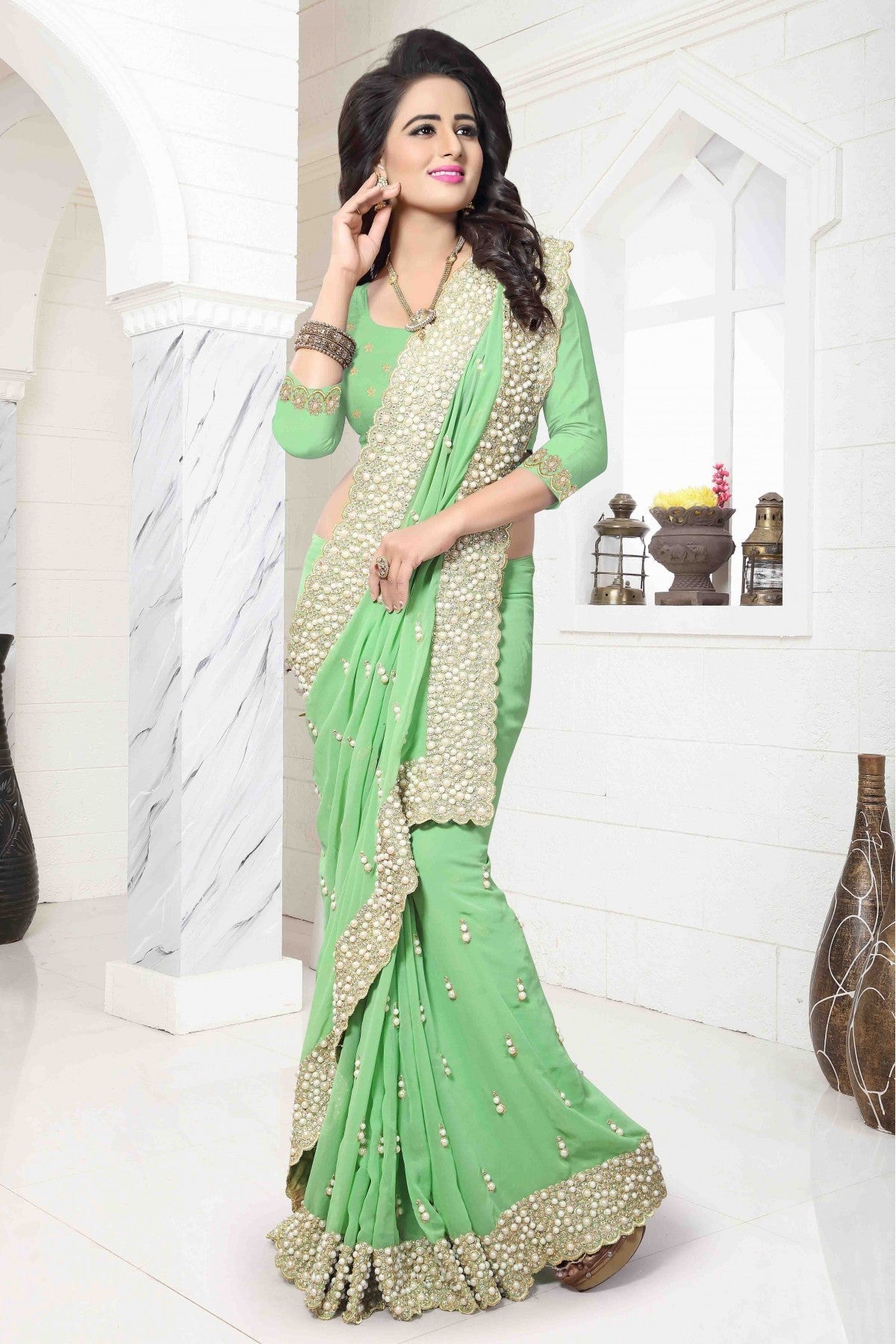 Green Colour Georgette Designer Saree VSSD1090334