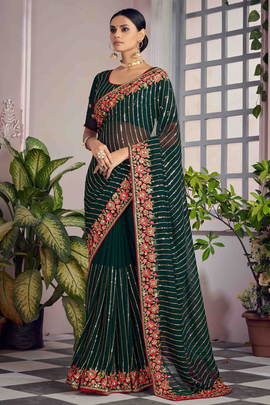 Green Colour Georgette Designer Saree