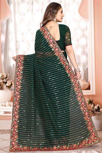 Green Colour Georgette Designer Saree