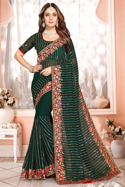 Green Colour Georgette Designer Saree