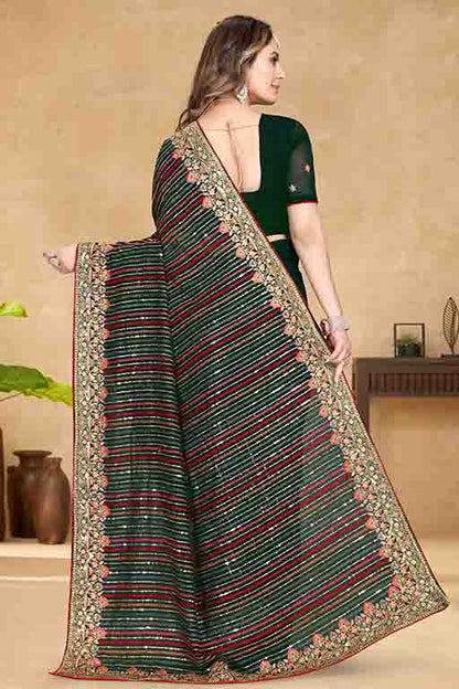 Green Colour Georgette Designer Saree