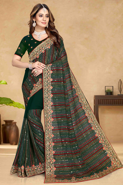 Green Colour Georgette Designer Saree