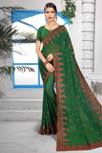 Green Colour Georgette Designer Saree