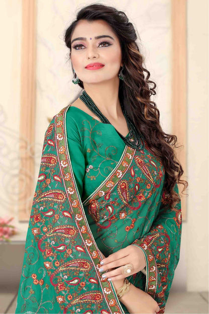 Green Colour Georgette Designer Saree