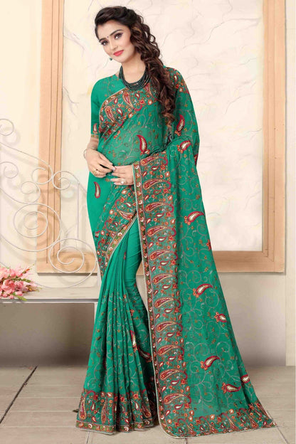 Green Colour Georgette Designer Saree