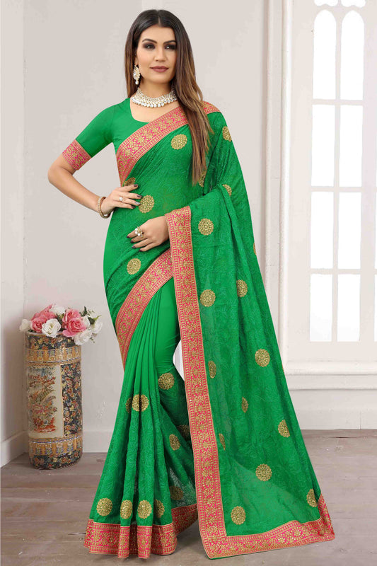 Green Colour Georgette Designer Saree