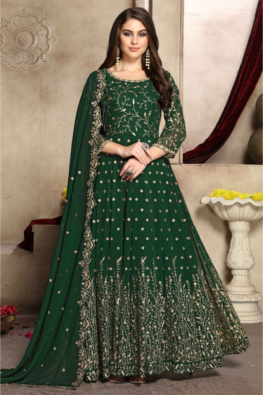 Green Colour Georgette Embroidery Anarkali Suit