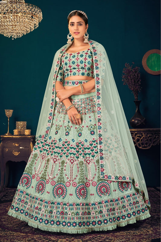 Green Colour Georgette Embroidery Lehenga Choli