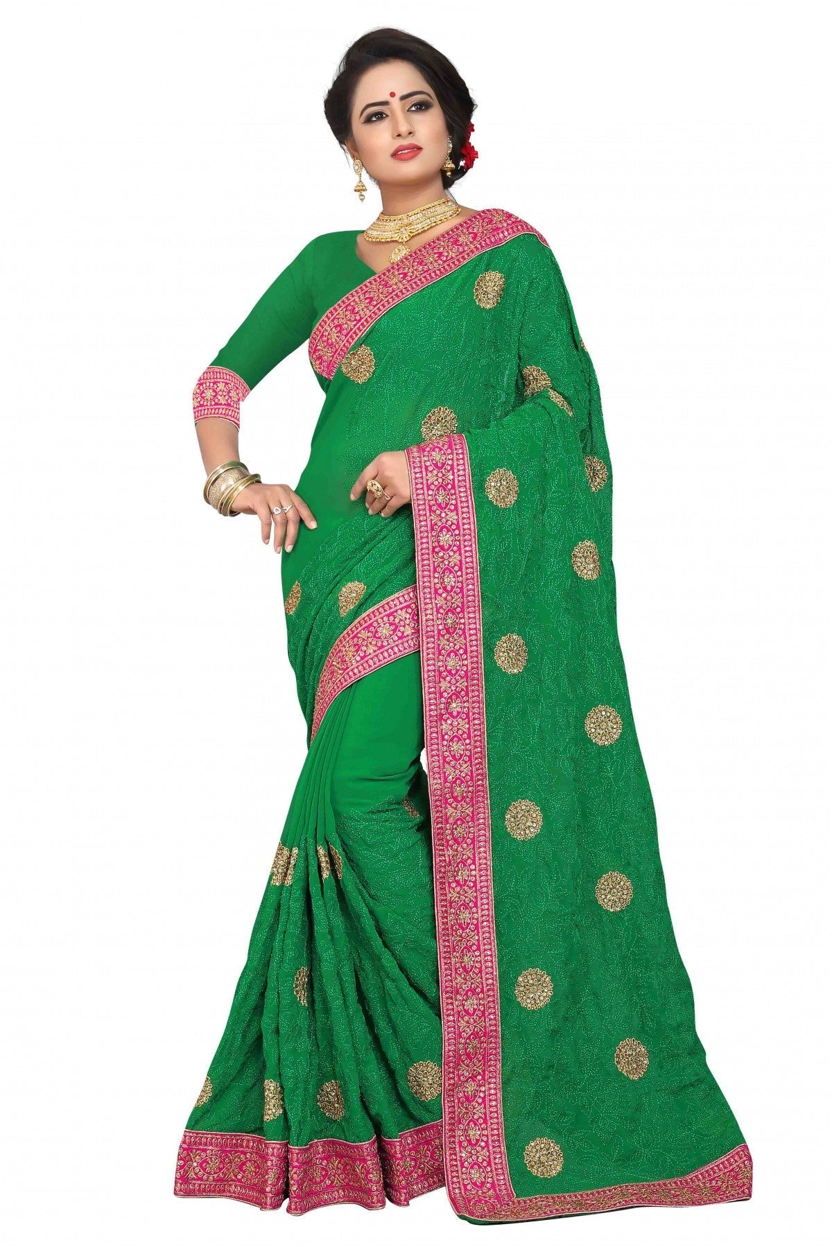 Green Colour Georgette Embroidery Saree