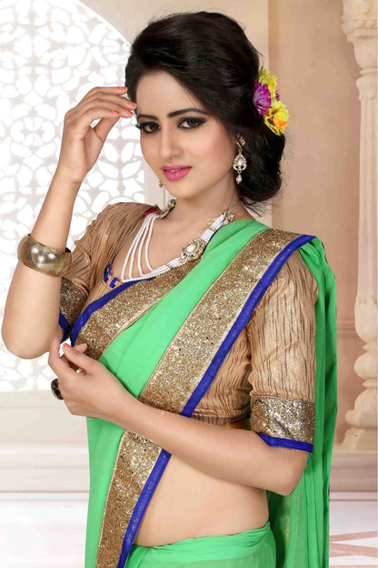 Green Colour Georgette Lace Work Saree