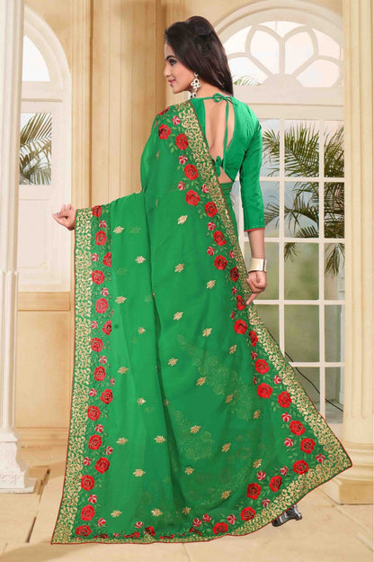 Green Colour Georgette Party Wear Saree