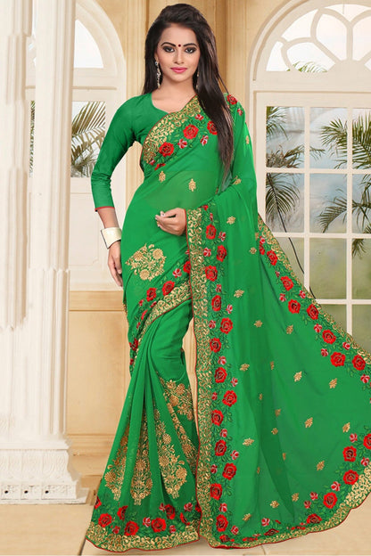 Green Colour Georgette Party Wear Saree