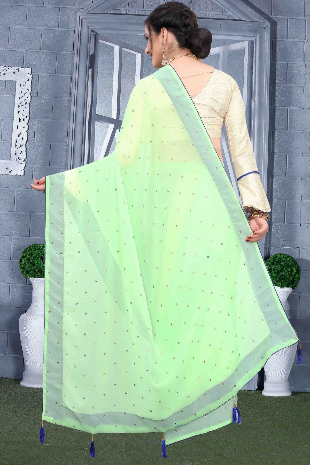 Green Colour Georgette Party Wear Saree