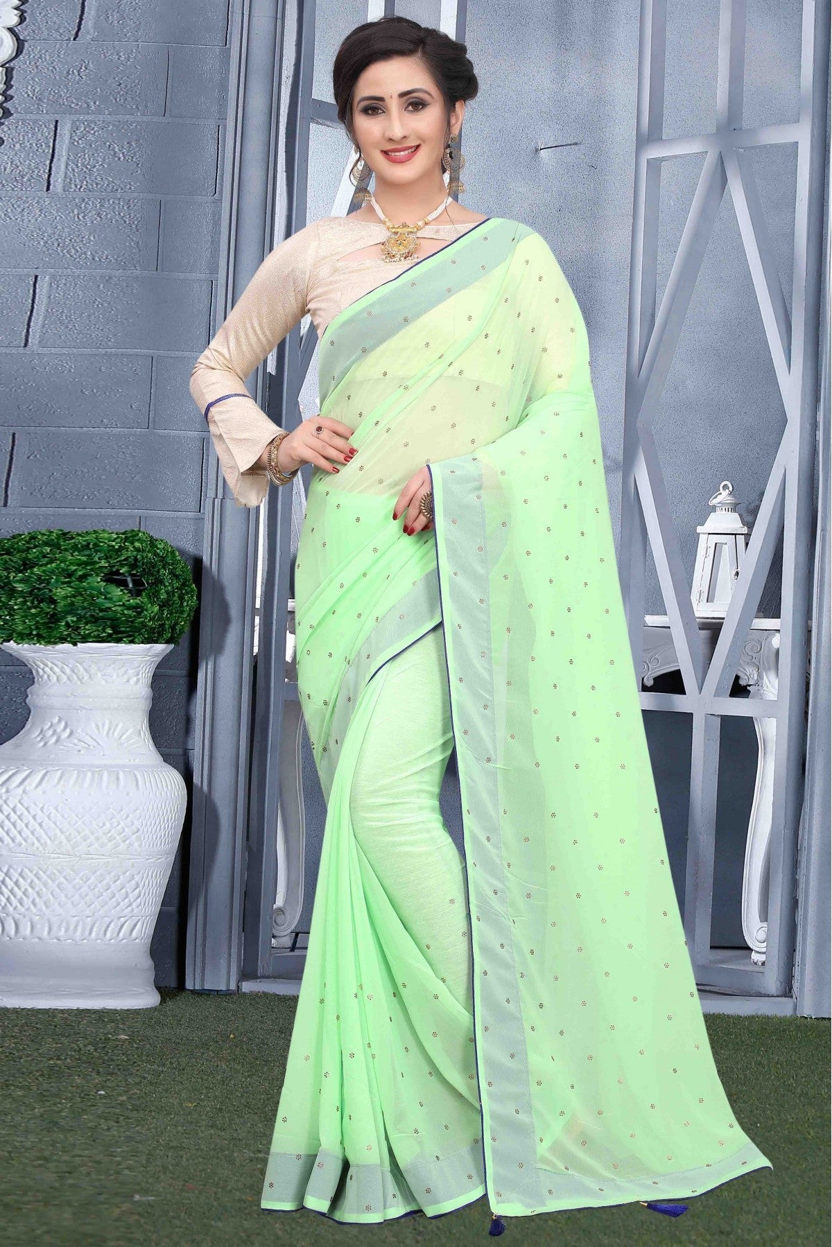 Green Colour Georgette Party Wear Saree