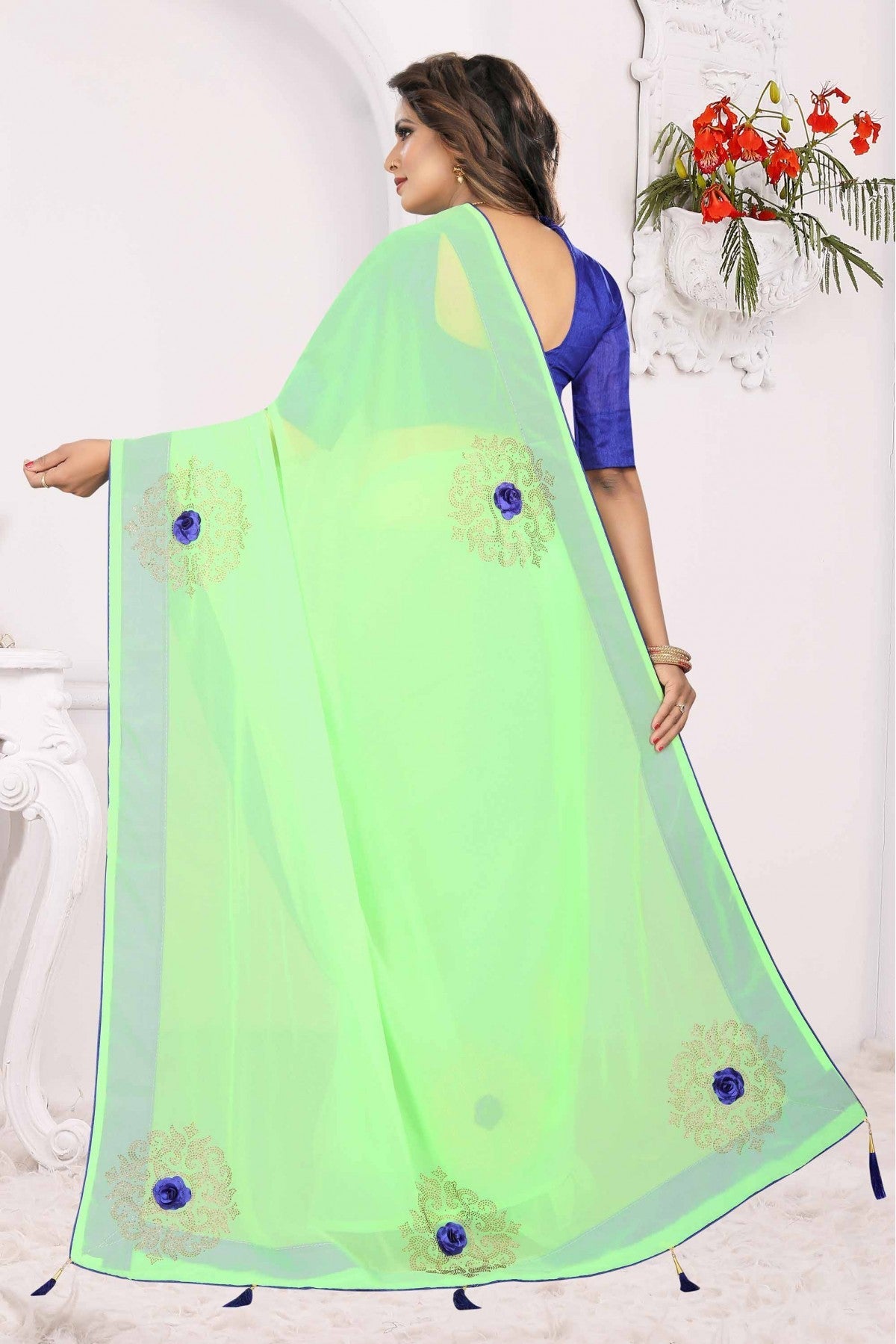 Green Colour Georgette Traditional Saree