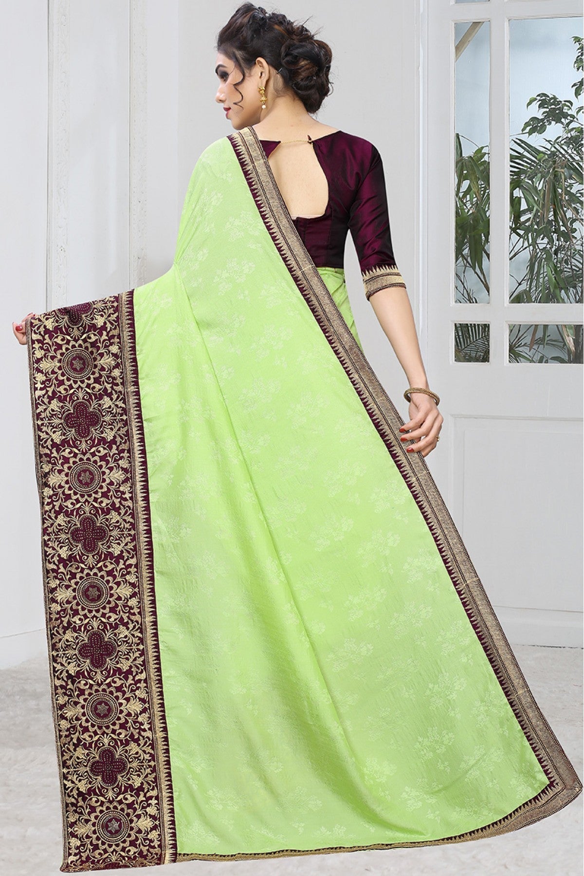 Green Colour Jacquard Silk Designer Saree