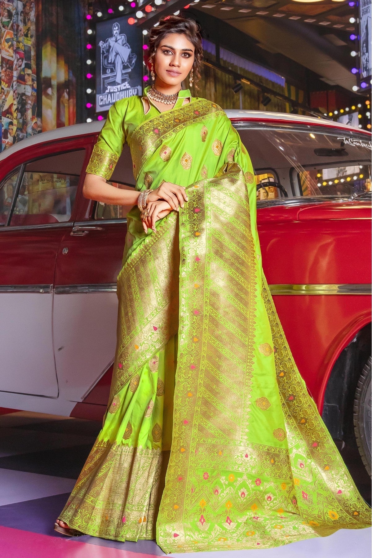 Green Colour Jacquard Silk Traditional Saree