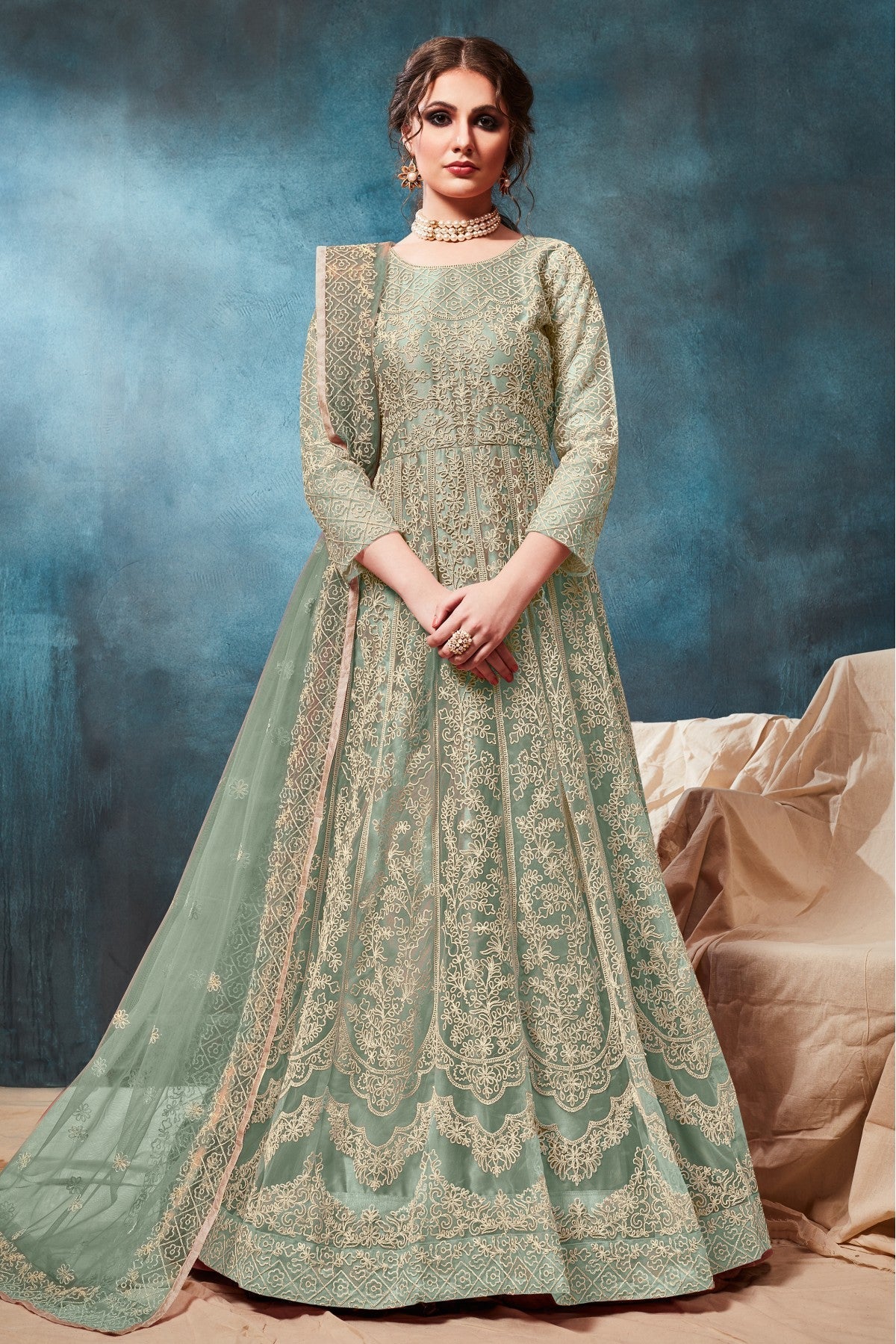 Green Colour Net Anarkali Suit