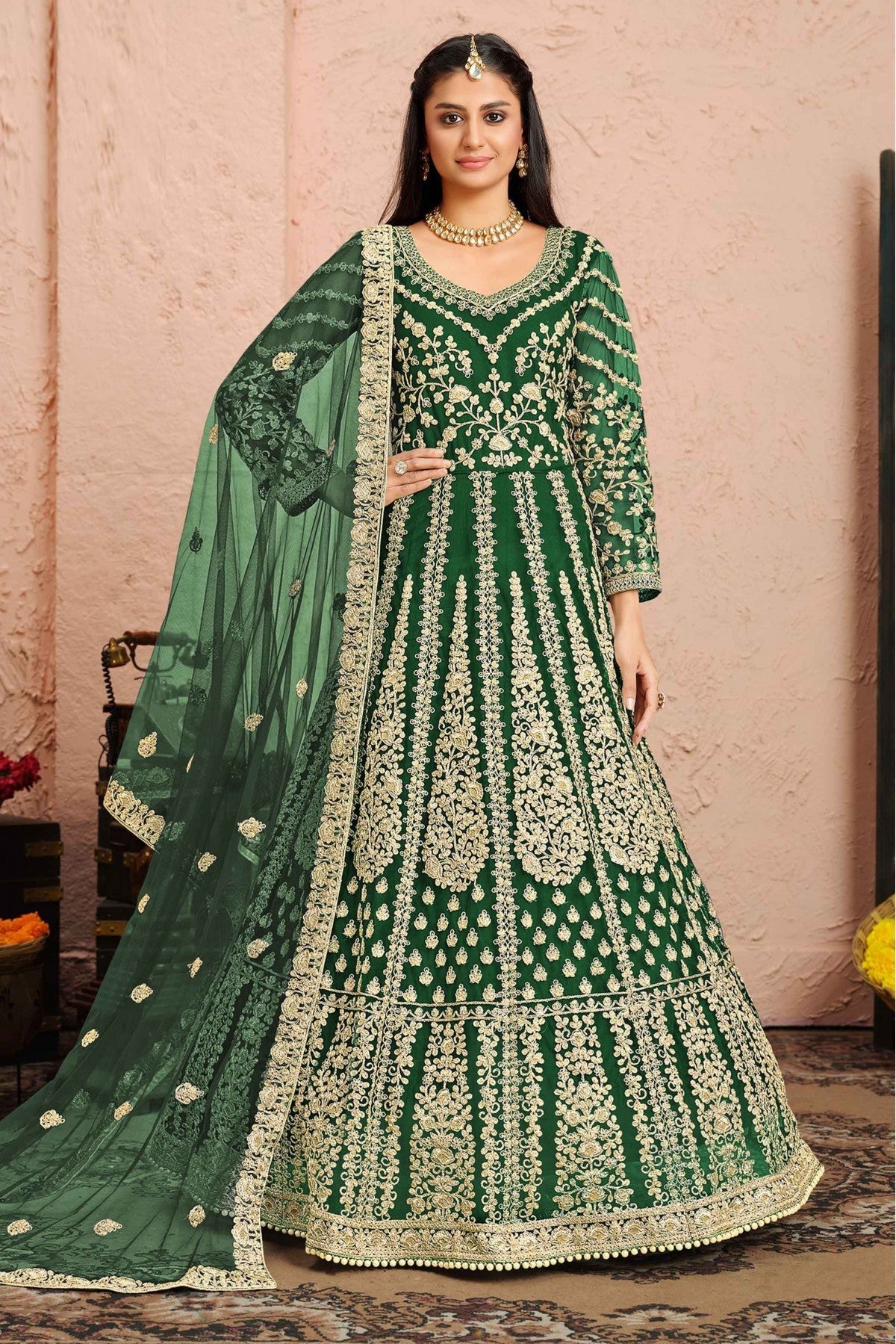 Green Colour Net Anarkali Suit