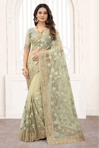 Green Colour Net Designer Saree