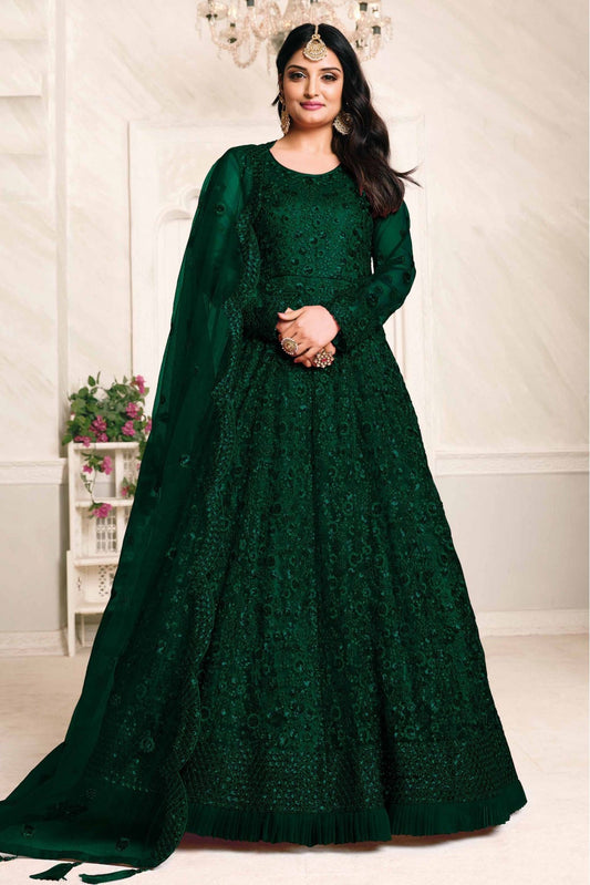 Green Colour Net Embroidery Anarkali Suit