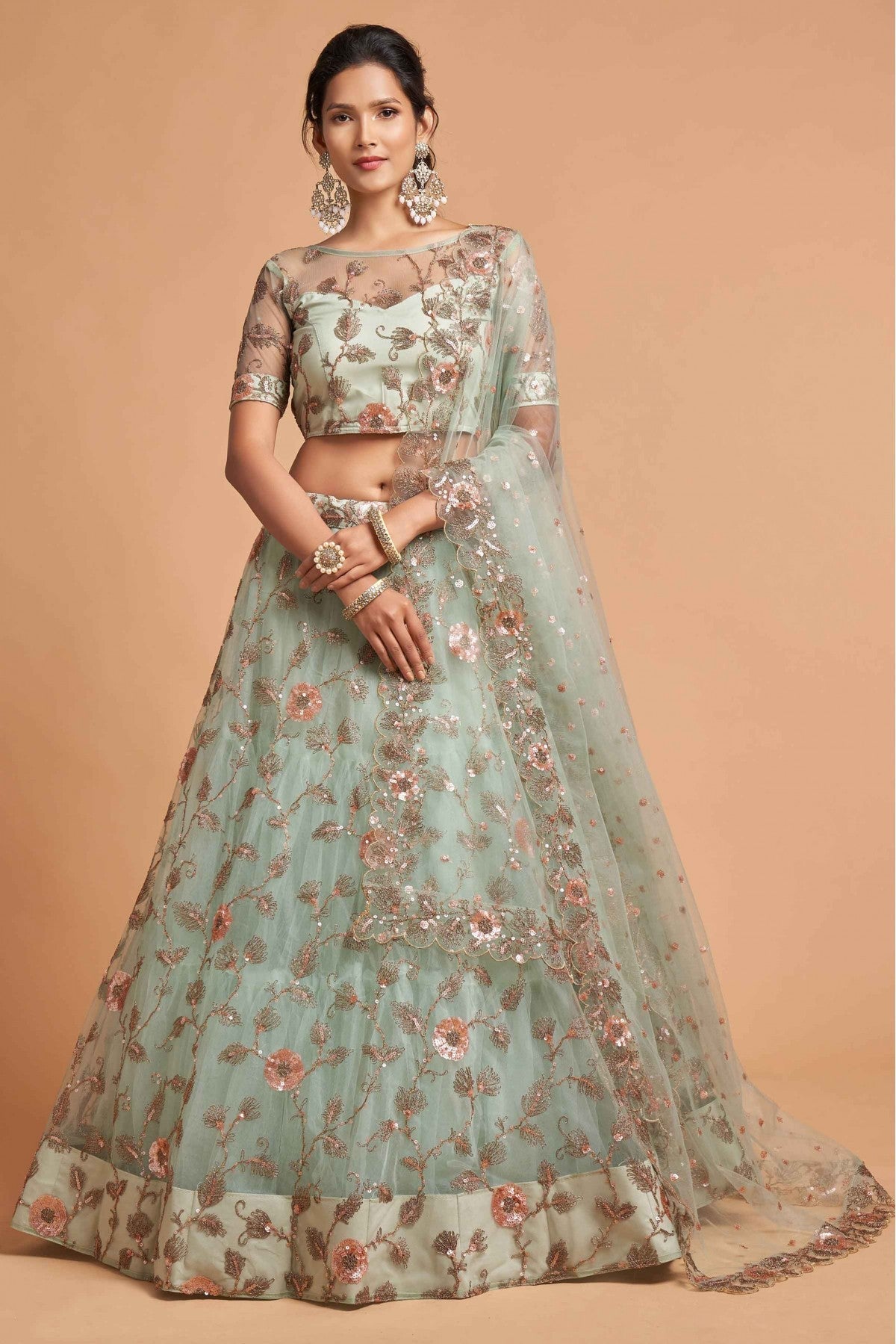 Green Colour Net Lehenga Choli