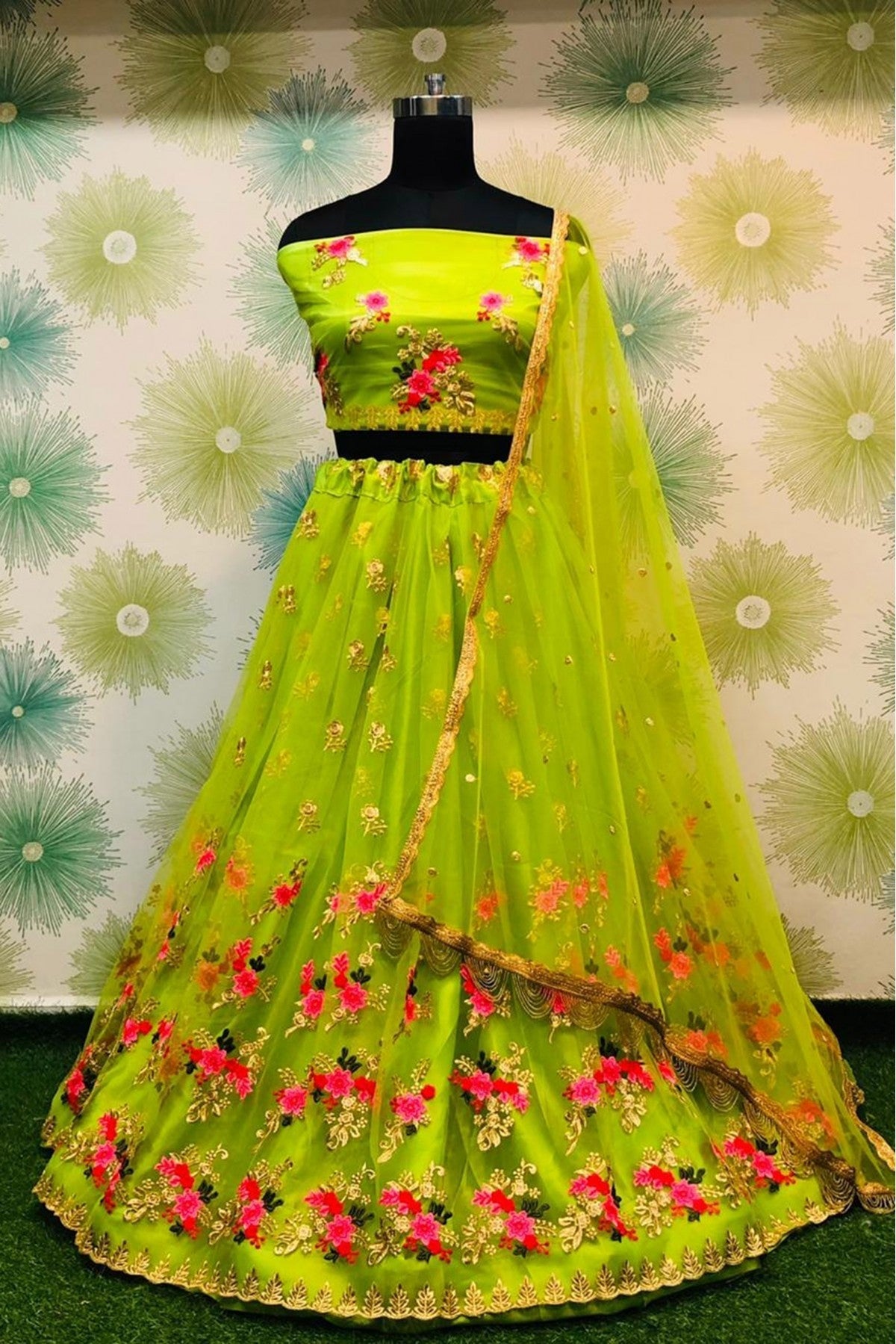 Green Colour Net Lehenga Choli