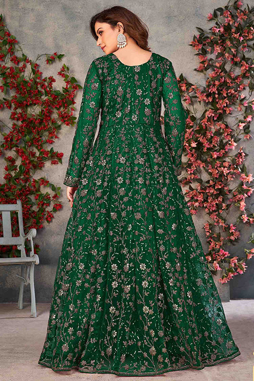 Green Colour Net Semi Stitched Pant Style Suit