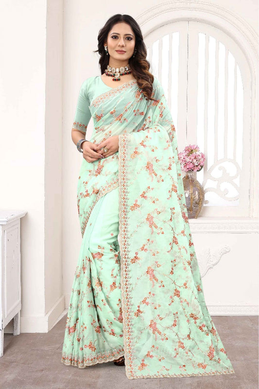 Green Colour Organza Designer Saree